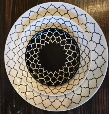 Libbey Samira 3 Piece Serving/Dessert Trays-Black & White Designs - Image 1 of 4