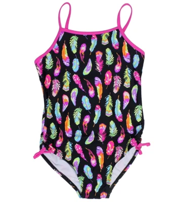 NEW GIRLS SIZE 7 KENSIE GIRL ONE PIECE FEATHER SWIMSUIT SUIT BLACK NWT - Image 1 of 2