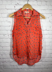 Lush Women's Sleeveless Sheer Full Button Collared Blouse Top Size XS Multicolor - Picture 1 of 8