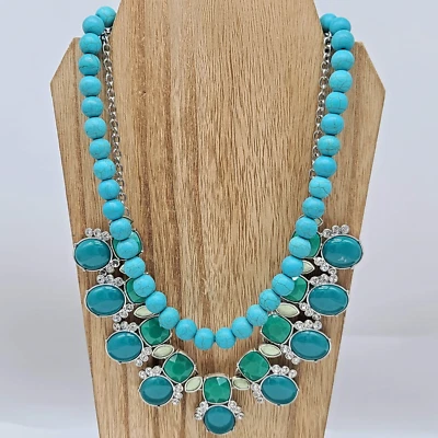 Collar Lia Sophia KIMBERLY 18-21" 3 hilos resina turquesa y cristales cortados Foto 1 de 4