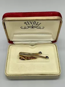 Vintage Tie Clip Clasp Bar Gold Tone Blue & Dark Rhinestone Fashionable Jewelry - Picture 1 of 8