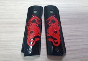 NEW RED DRAGON BLACK RESIN GRIP FIT 1911, 1991 FULL SIZE COLT KIMBER HANDMADE - Picture 1 of 5