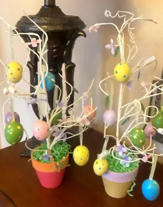 Juego vintage de 2 huevos de Pascua en macetas de 18"" 16 piezas adornos de huevos pintados a mano - Imagen 1 de 5