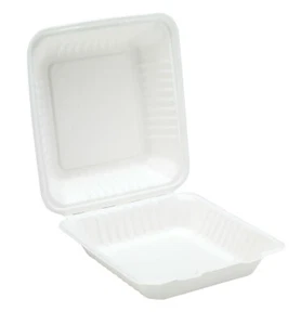 Cajas de comida 9" Clamshell x 100 platos de buffet de fiesta de bagazo blanco boda barbacoa - Imagen 1 de 1