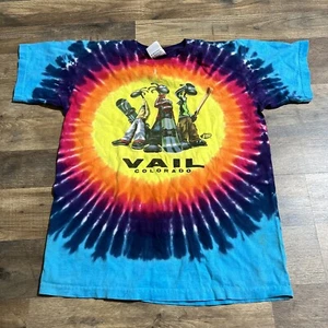 Vintage Snowboard Ski JOE Tie Dye Color Youth Size L Large Vail Colorado T Shirt - Picture 1 of 10