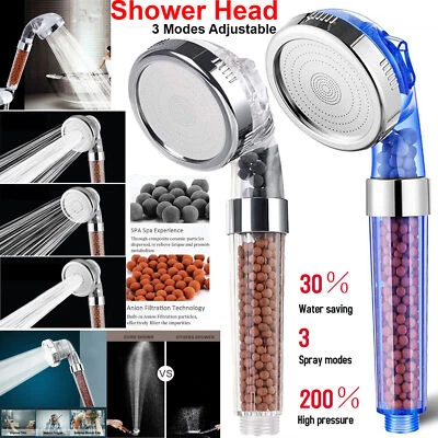 Shower Head 300% High Turbo Pressure 40% Water Saving Laser Ionic 3 Filters UK