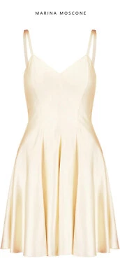 Mini vestido swing Marina Moscone saia fluida champanhe forrada silhueta tamanho 10 - Imagem 1 de 4