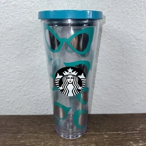 Starbucks MIRRORED CAT EYE SUNGLASSES Teal Venti Cup Tumbler + Teal Lid NO STRAW - Picture 1 of 7