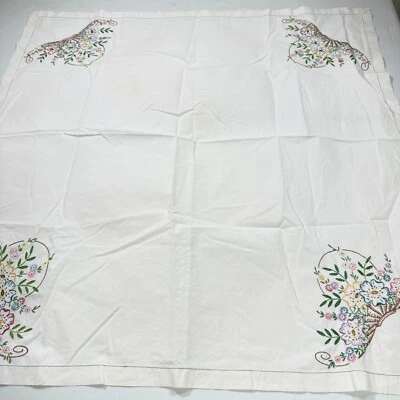 mantel vintage hecho a mano cuadrado 38" floral chorro bordado mcm retro Foto 1 de 4