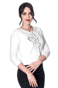 Women's White Retro Kitty Rockabilly Cat Scallop Collar Cardigan BANNED Apparel - Picture 1 of 3