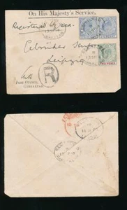 GIBRALTAR 1909 OFFIZIELLER POSTUMSCHLAG EINGESCHRIEBEN nach LEIPZIG OHM AM MEER - Bild 1 von 3