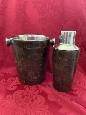 NUEVO CON ETIQUETAS IMPECABLE Único PIER 1 IMPORTACIONES Cáscara de Coco CÓCTEL SHaKeR y CUBO DE HIELO Foto 1 de 4