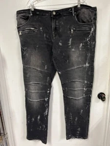 Embellish Moto Jeans Mens 3XL Biker Skinny Black Denim - Picture 1 of 10