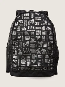 Victoria's Secret Pink Classic Lightweight Backpack in Black with Logo Prints - Picture 1 of 3