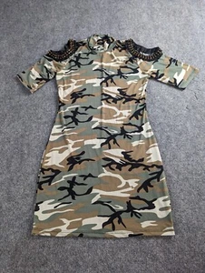 GOOD TIME U.S.A Midi Dress Women's 1X Camo Print Bodycon Green Beaded - Picture 1 of 13