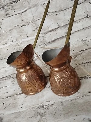 Lote 2 Cafeteras Tradicionales Turcas Martilladas Cobre 3" Alto Foto 1 de 4