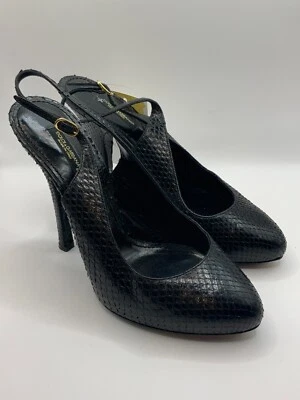 Dolce & Gabbana Tacones con Cordones de Cuero de Serpiente Negro, Talla 9 (US), 39 (EUR) Foto 1 de 4