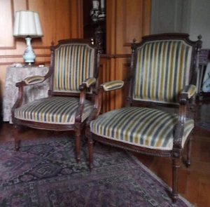Coppia poltroncine (legno e velluto) - stile Luigi XVI (Francia) - Foto 1 di 1