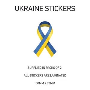 UKRAINE RIBBON STICKERS X2 UKRAINIAN PEACE STAND CAR STICKER DECAL WAR01 - Picture 1 of 1