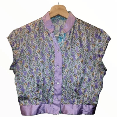 Robert Graham Silk Paisley Pastel Purple Cropped Top - Image 1 of 4