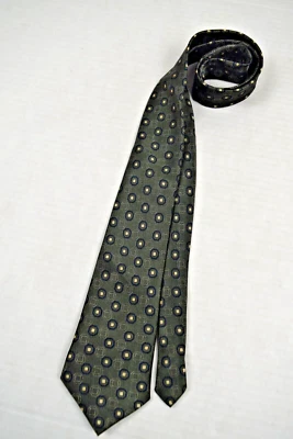 Neck Tie VTG 40s 50s Green Satin Tan Ovals Foulard 48" x 2.5" - Image 1 of 4
