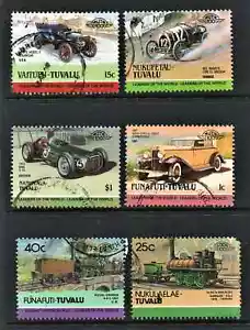 Used 6 Stamps " CARS & LOCOMOTIVES " Tuvalu, Funafuti 1985 - Picture 1 of 2