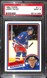 1984 TOPPS LARRY PATEY #111 PSA 9 NEW YORK RANGERS Graded Hockey Card Vtg - Picture 1 of 2