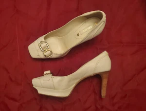 Celine Cream Ivory Leather High Heel Platform Pumps EU 37 Made in Italy - Picture 1 of 9