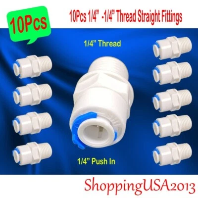 10 Pcs 1/4"-1/4" Ththread Male Straight Fitting Connector RO Water Filter System - Image 1 of 4