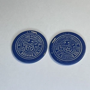 VTG Lot 2 Blue Beer Token Poker Chip Menominee-Marinette Brewing Mich UP Wisc - Picture 1 of 4
