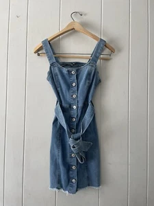 Peace Love Eco By Rewash Denim Sleeveless Belted Mini Dress Size XS - Picture 1 of 11