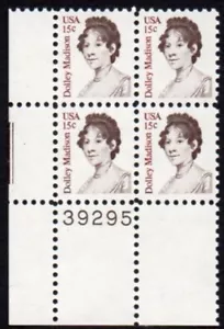 1822 15c Dolly Madison plate block MNH - Picture 1 of 1