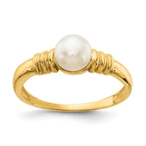 10K Yellow Gold 5-6mm White Button Freshwater Cultured Pearl Ring Size 7 - Picture 1 of 5