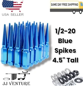 20Pc Blue 4.5" Tall 1/2-20 Solid Spike Lug Nut +Key Fit Dodge Jeep Jaguar GMC - Picture 1 of 3