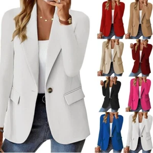 Womens Casual Long Sleeve Cardigan Jacket Ladies OL Open Front Blazer Suit S-2XL - Picture 1 of 20