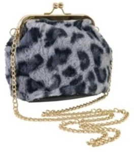 2002 Area Stars Kunstfell Tasche Kiss Lock Verschluss & Kette Crossbody Riemen Gr. GRAU - Bild 1 von 1