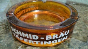 Cenicero de vidrio ámbar anuncio cerveza alemana Schmid - Brau Tafertingen vintage hecho ITALIA  - Imagen 1 de 10