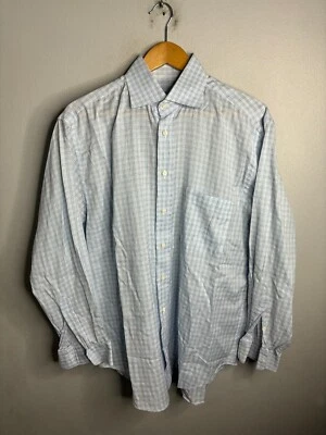 Brioni Neiman Marcus Men Blue Plaid Made In Italy Long Sleeve Dress Shirt L 2914 - Image 1 of 4