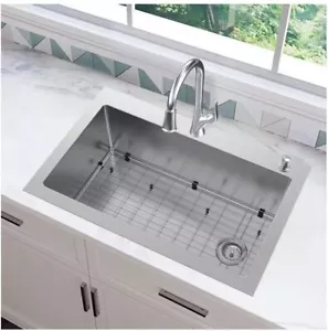 Glacier Bay 33" Drop-In Stainless Steel Kitchen Sink w/ Pull-Down Faucet Set - Picture 1 of 9