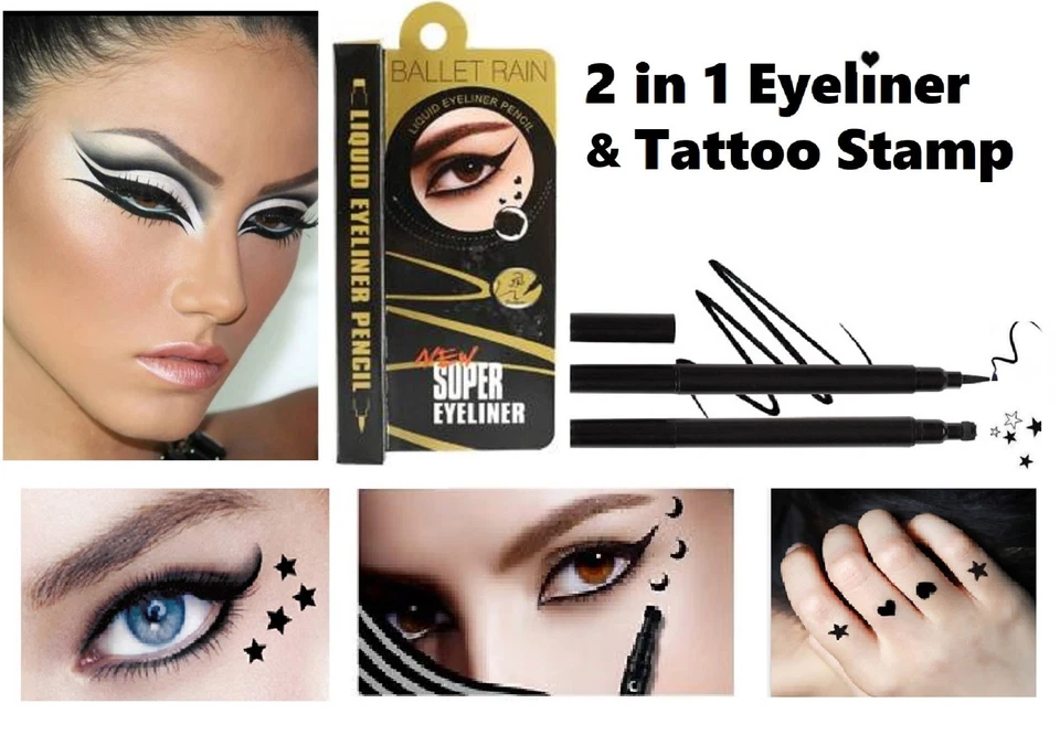 Delineador de ojos líquido para tatuajes 2 en 1 negro impermeable delineador de ojos estampilla maquillaje Foto 1 de 1