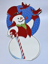 VTG Christmas Die Cut by Eureka Snowman w Cardinals Flocked Red Velvet Cardboard
