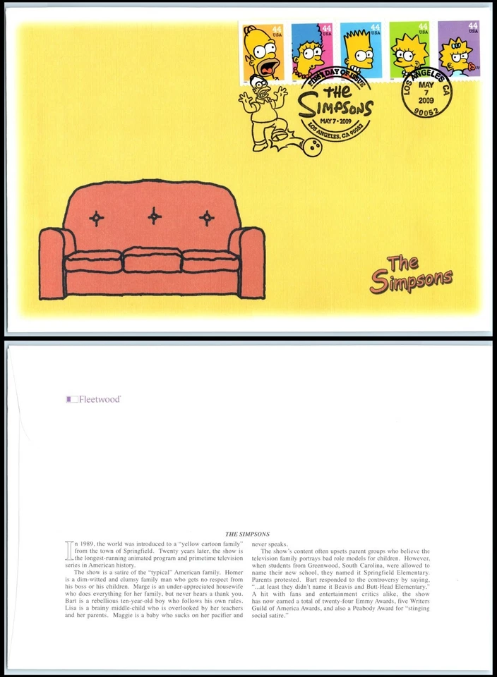 2009 The Simpsons family cartoon Sc 4403a strip of 5 FDC jumbo Fleetwood cachet - Image 1 of 1