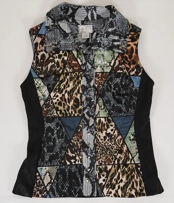 Chaleco mediano Alberto Makali para mujer con retazos estampado animal leopardo serpiente Foto 1 de 4