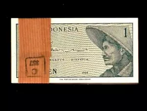 Indonesia 1 SEN 1964 P-90 x 100 Pcs UNC Lot 1 BUNDLE Indonesian PACK NOTE - Picture 1 of 5