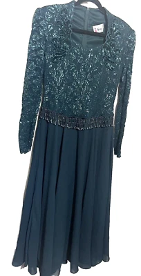 Vestido de cóctel verde vintage lentejuelas cuentas midi falda completa vestido talla 6/8 Foto 1 de 4