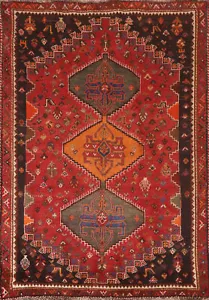 Vintage Tribal Red Abadeh Traditional Hand-knotted Wool Nomadic Area Rug 4x5 - Picture 1 of 23