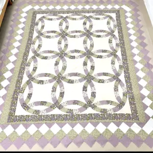 Handmade Double Wedding Ring Cotton Fabric Queen Size Patchwork quilt top/topper - Picture 1 of 4