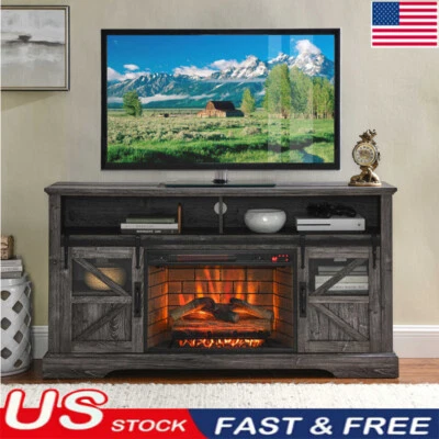 60'' RC Electric Fireplace Entertainment Center w/ Door Sensor-Dark Rustic Oak - Image 1 of 4