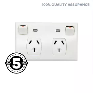 Double Power Point Outlet Wall DGPO with Neon Indicator - Picture 1 of 6