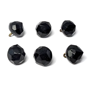 Antique Faceted Black Glass Buttons 1/2" Matching Set Of 6 Loop Shank - Picture 1 of 10